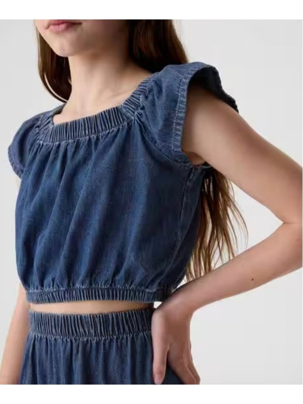 Gap Kids Flutter Sleeve Denim Top Size XL 12 Blue 100% Cotton Elastic